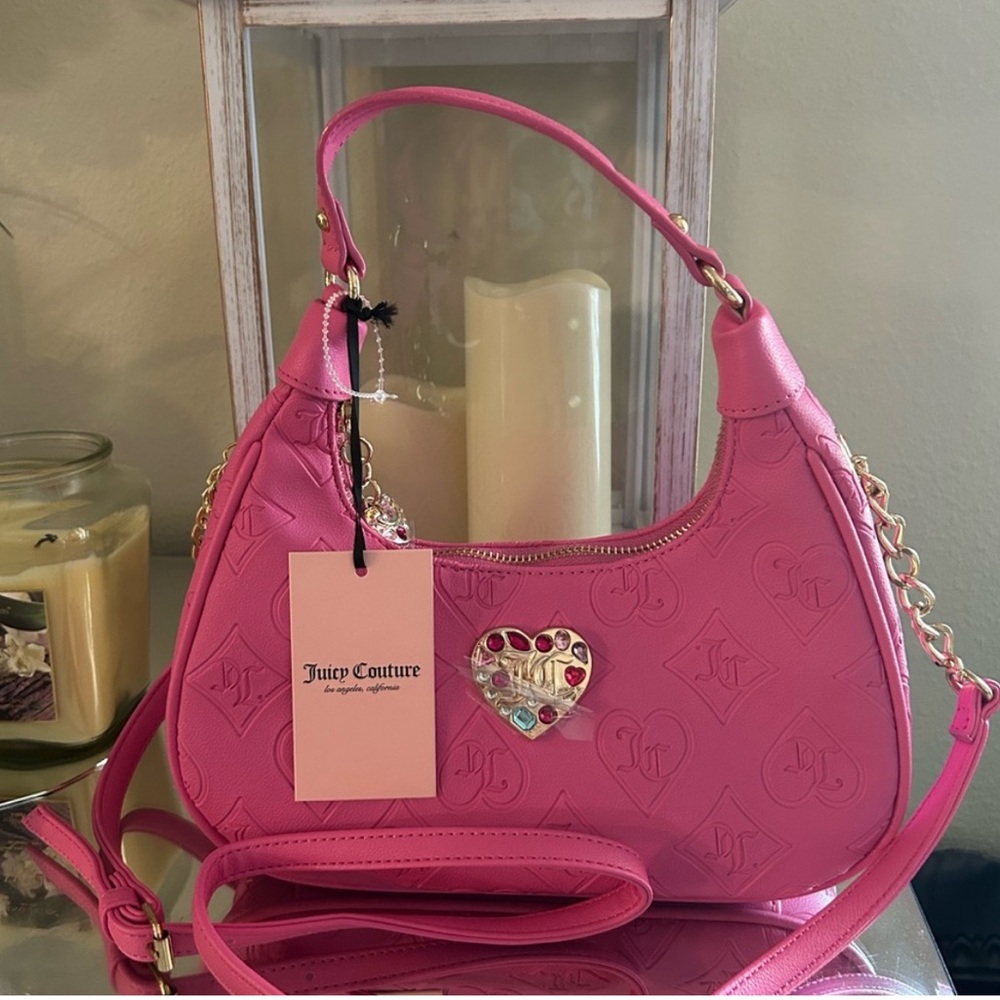 Juicy Couture Vibrant Pink Shoulder Bag with Heart Accent
